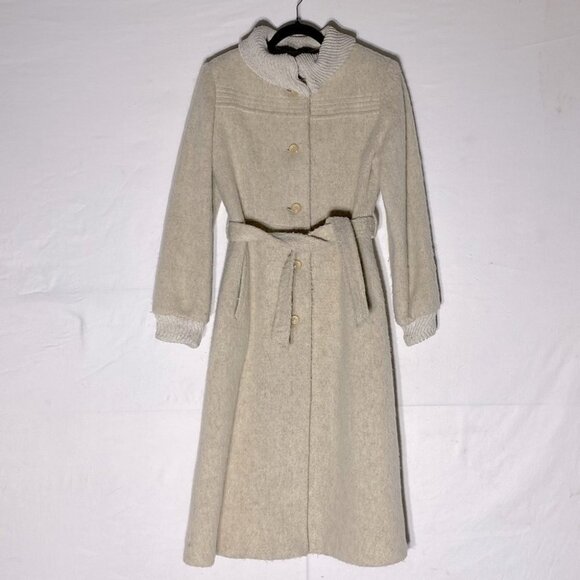 Vintage Irving Posluns Cream Long Wool Overcoat M - Picture 1 of 15